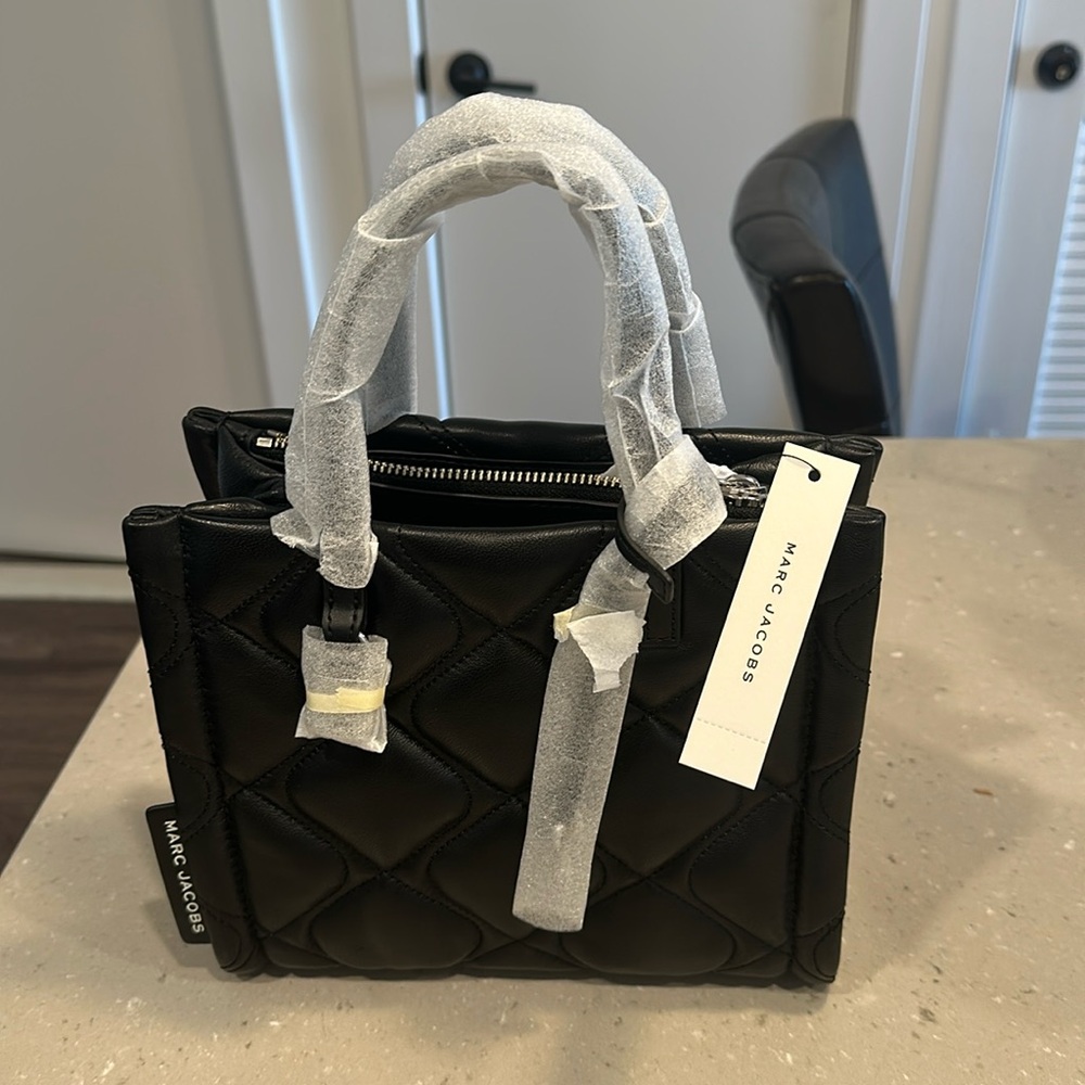 Marc Jacobs Lambskin Leather Quilted Mini Grind Tote Bag NWT Black